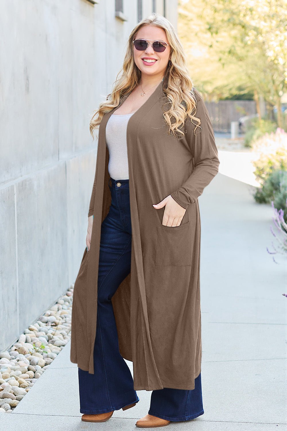 Basic Bae Full Size Open Front Long Sleeve Cover Up - S. M. & Co. Cover-up