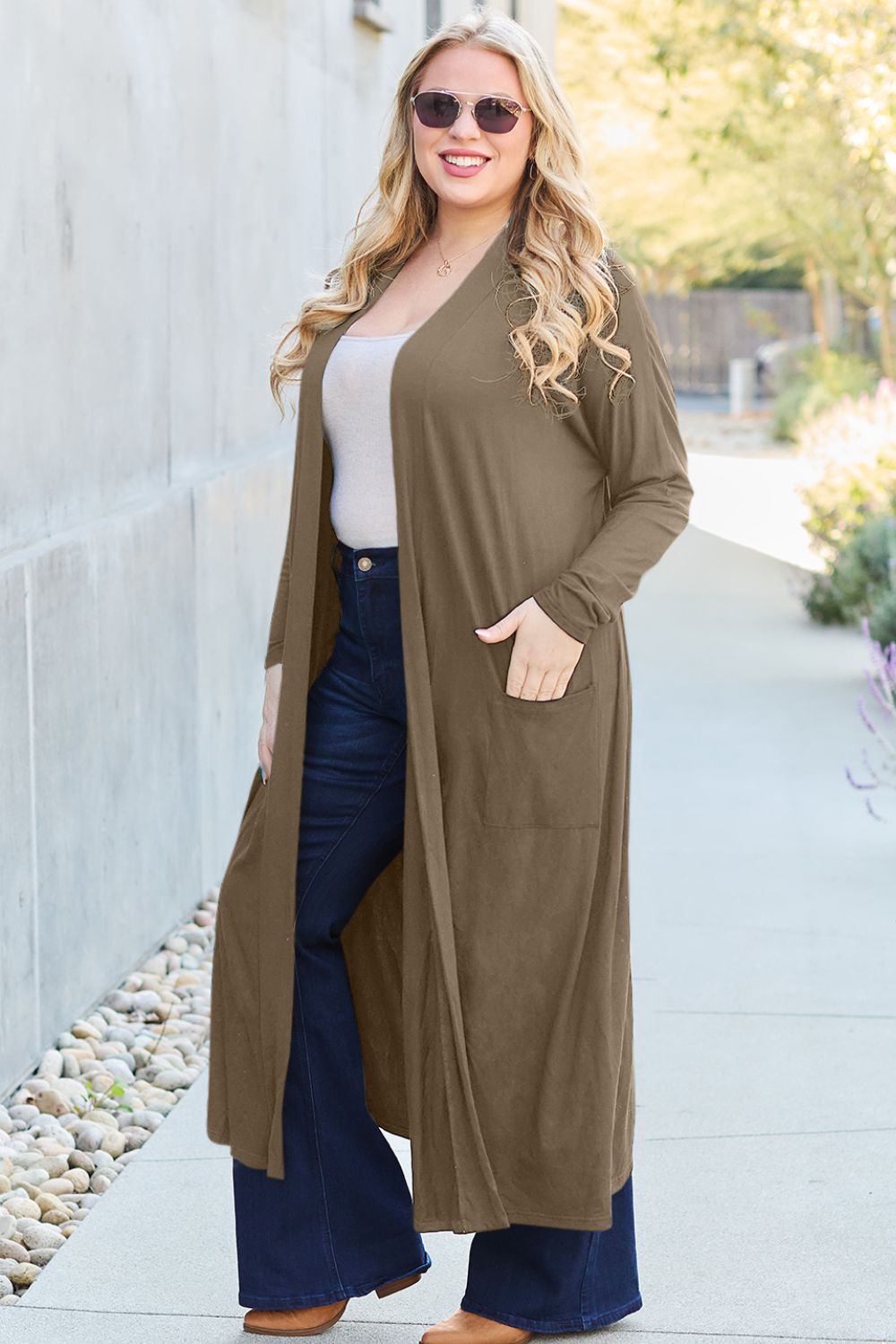 Basic Bae Full Size Open Front Long Sleeve Cover Up - S. M. & Co. Cover-up