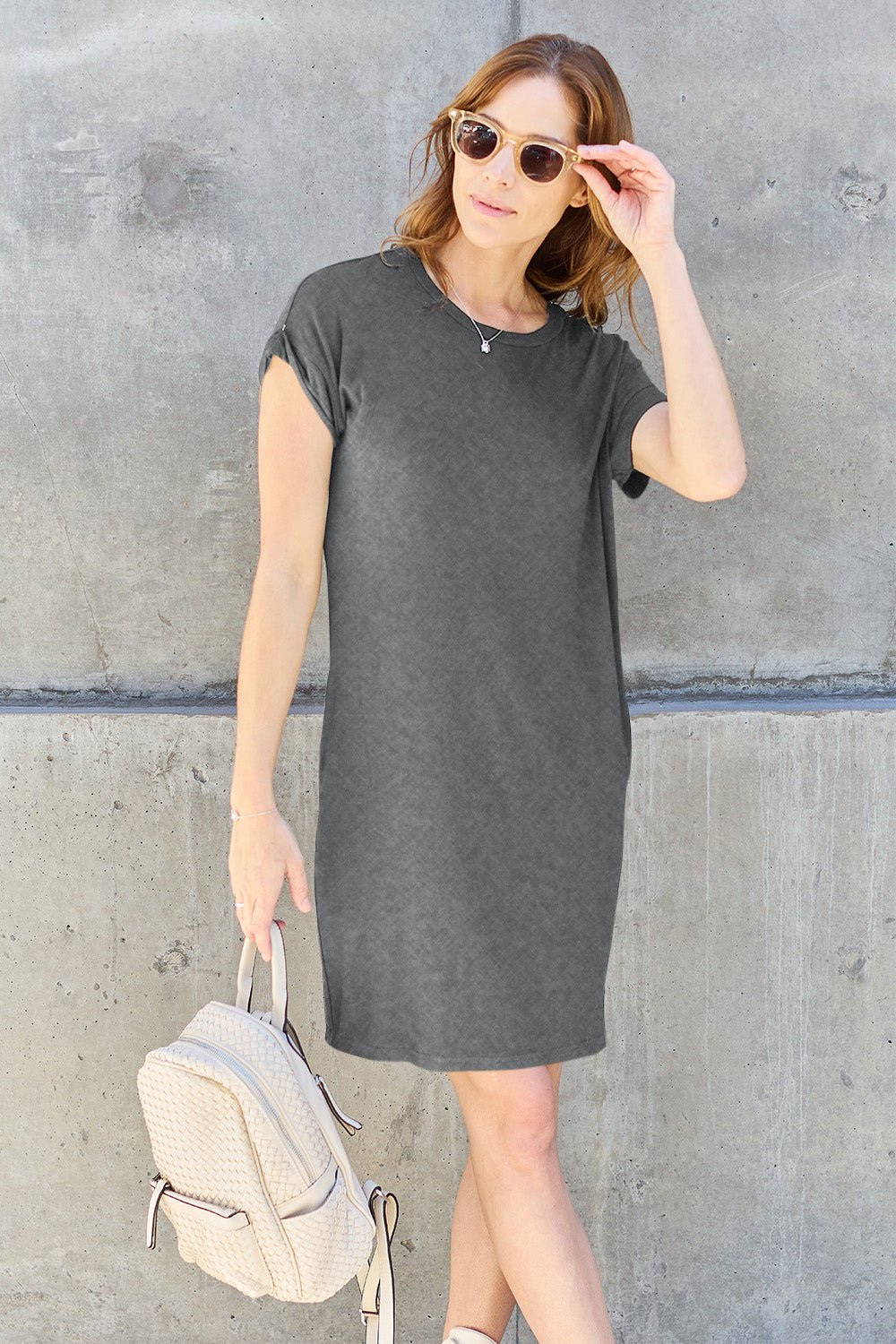 Basic Bae Full Size Round Neck Short Sleeve Dress with Pockets - S. M. & Co. Dresses