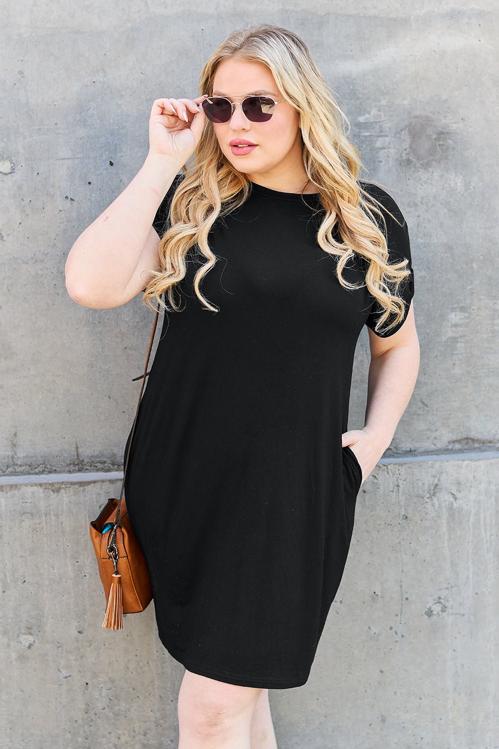 Basic Bae Full Size Round Neck Short Sleeve Dress with Pockets - S. M. & Co. Dresses