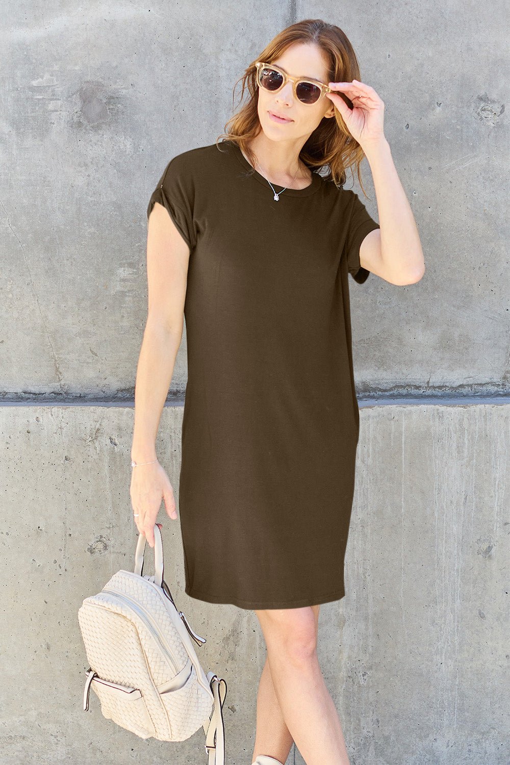 Basic Bae Full Size Round Neck Short Sleeve Dress with Pockets - S. M. & Co. Dresses