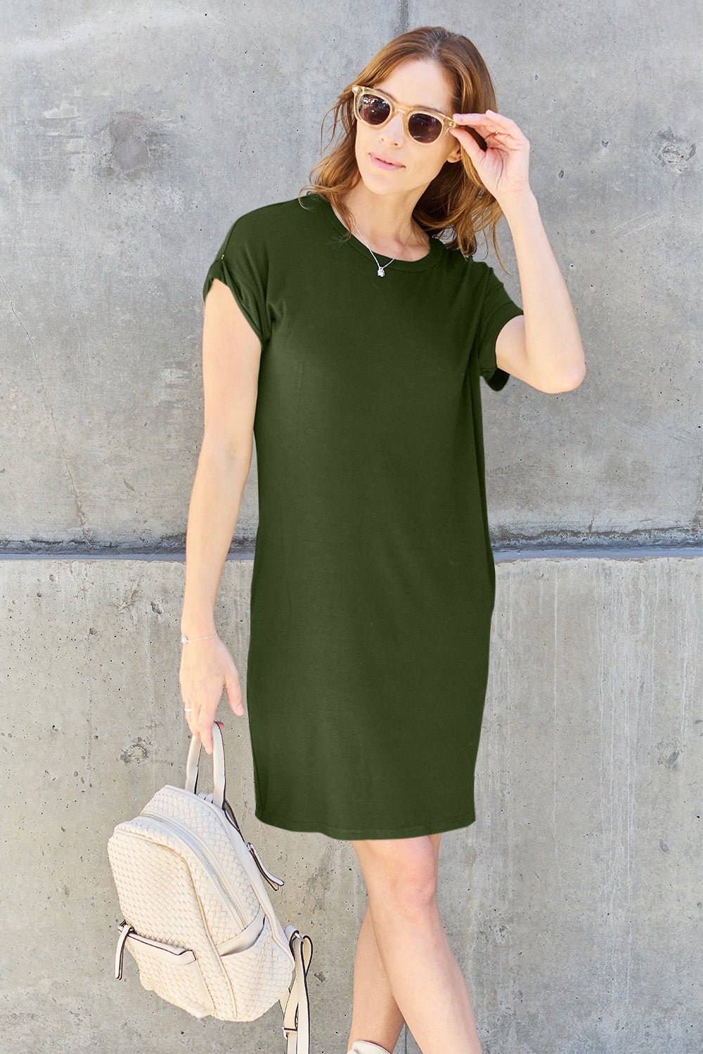 Basic Bae Full Size Round Neck Short Sleeve Dress with Pockets - S. M. & Co. Dresses