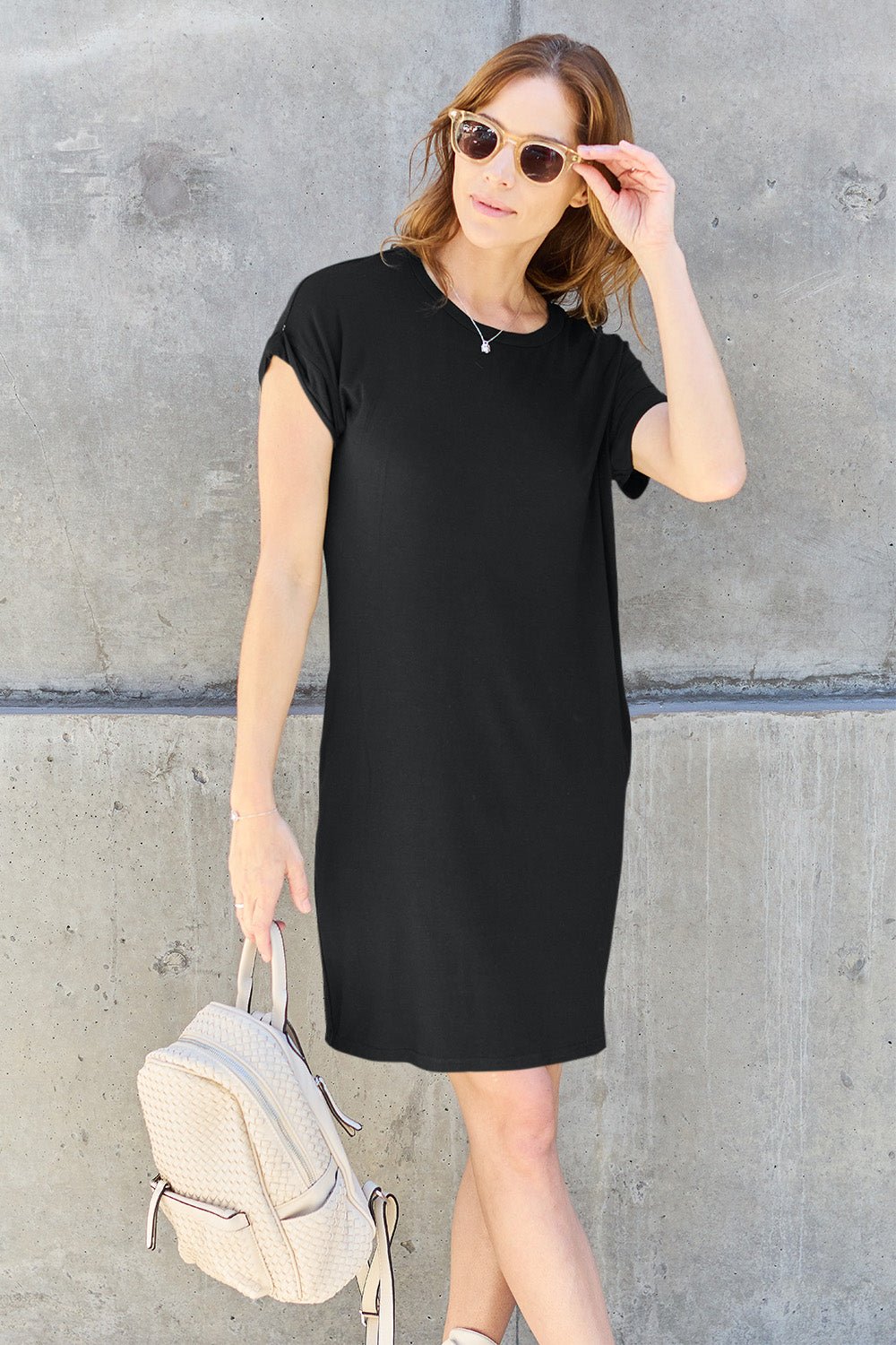 Basic Bae Full Size Round Neck Short Sleeve Dress with Pockets - S. M. & Co. Dresses