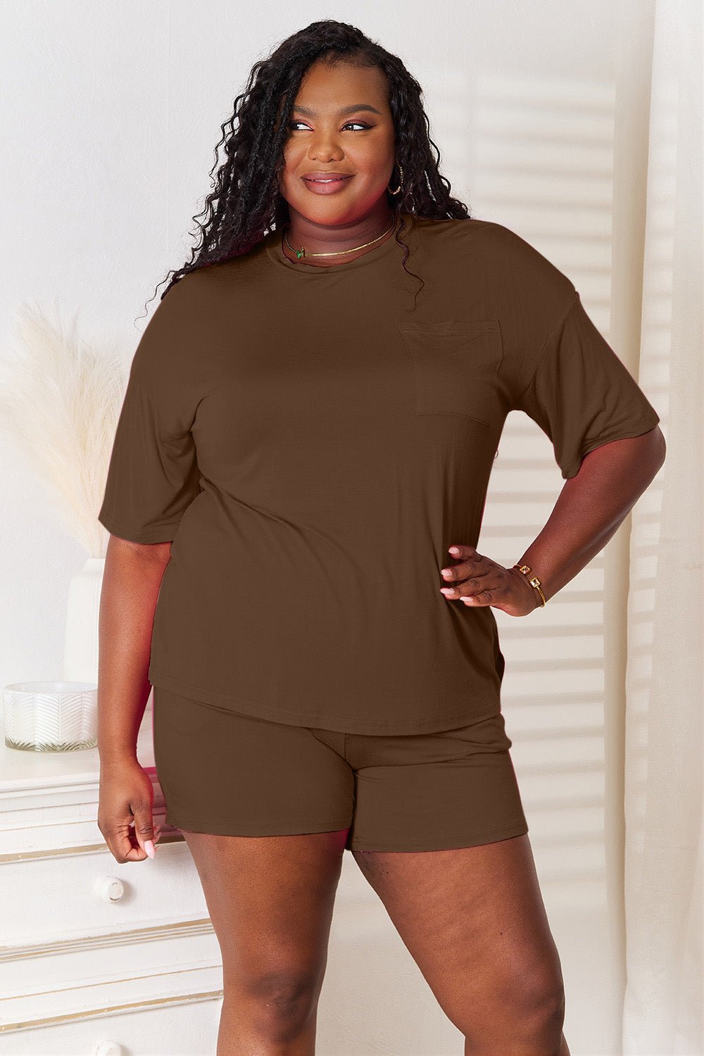 Basic Bae Full Size Soft Rayon Half Sleeve Top and Shorts Set - S. M. & Co. Two Piece Sets/Short Sets