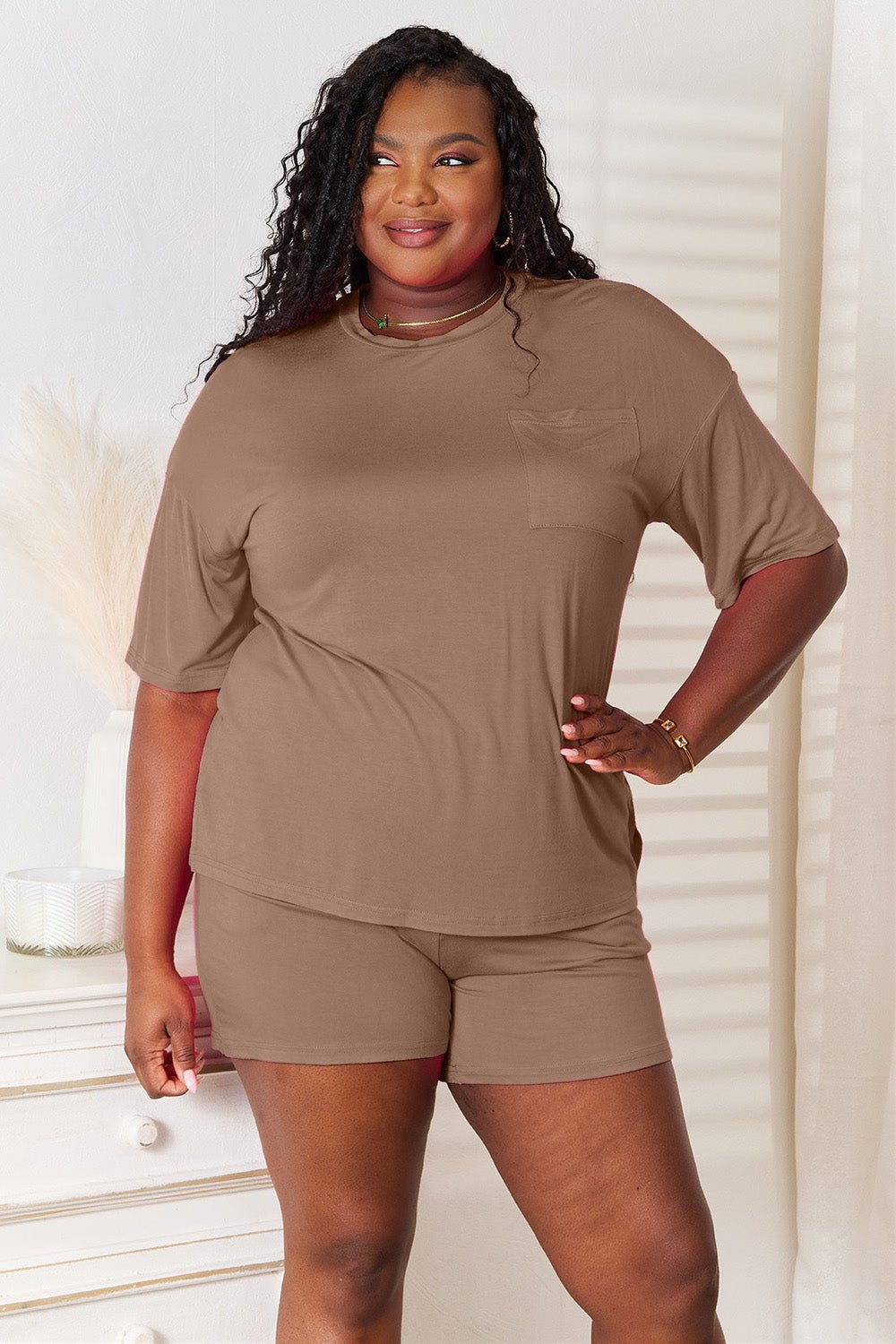 Basic Bae Full Size Soft Rayon Half Sleeve Top and Shorts Set - S. M. & Co. Two Piece Sets/Short Sets