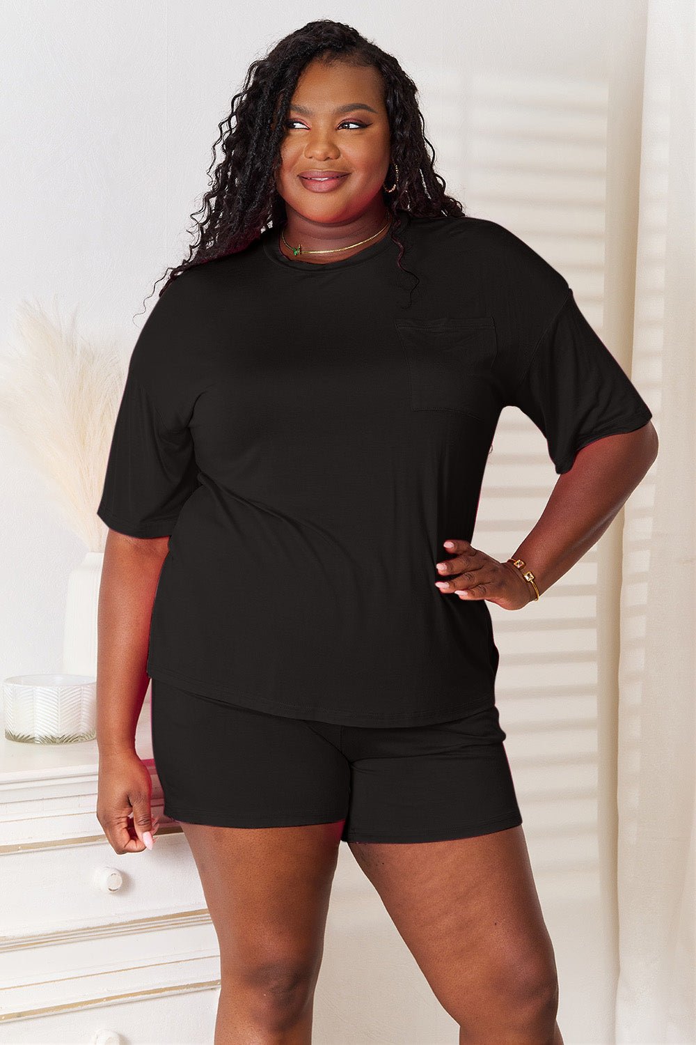 Basic Bae Full Size Soft Rayon Half Sleeve Top and Shorts Set - S. M. & Co. Two Piece Sets/Short Sets