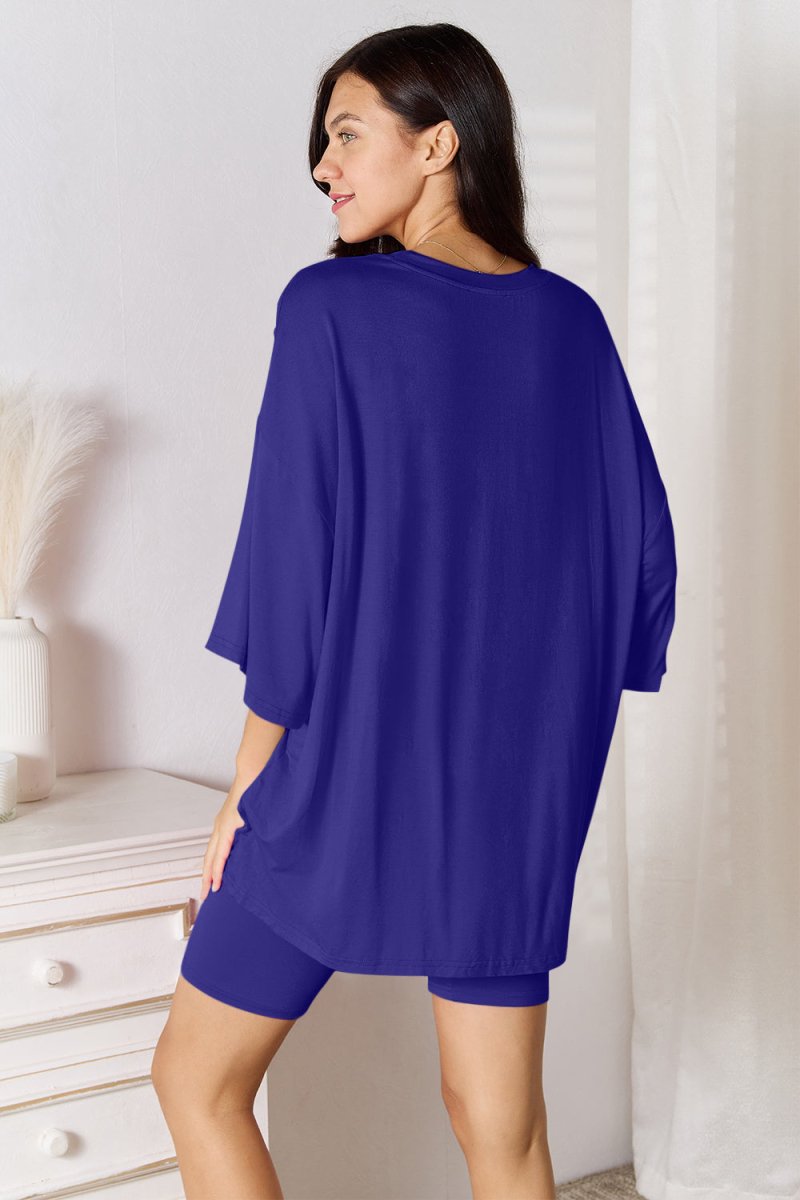 Basic Bae Full Size Soft Rayon Three - Quarter Sleeve Top and Shorts Set - S. M. & Co.