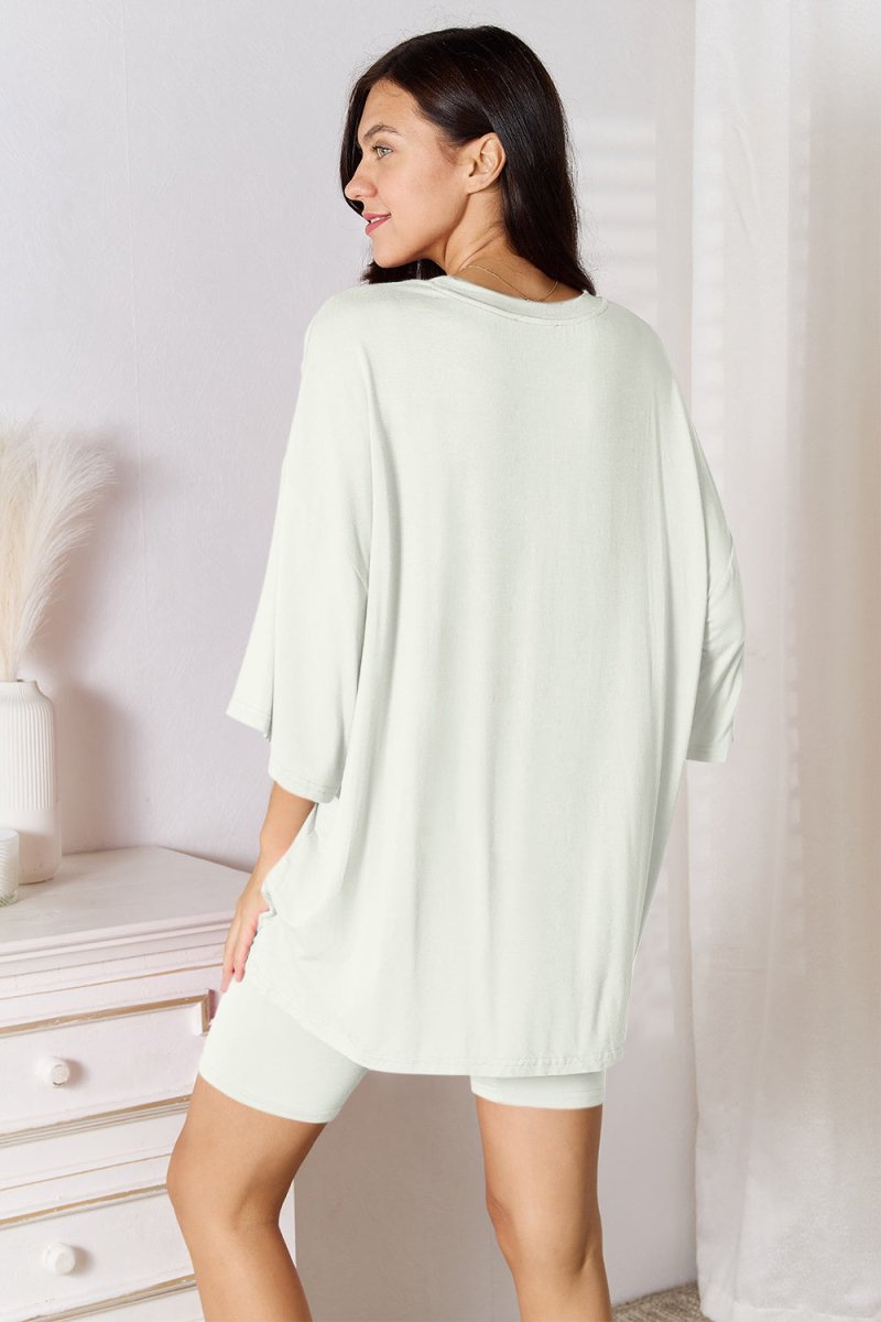 Basic Bae Full Size Soft Rayon Three - Quarter Sleeve Top and Shorts Set - S. M. & Co.