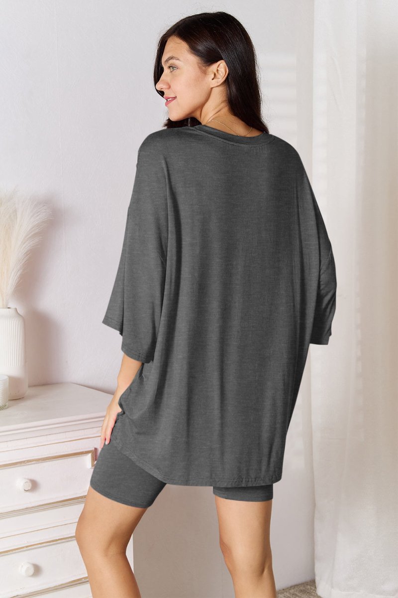 Basic Bae Full Size Soft Rayon Three - Quarter Sleeve Top and Shorts Set - S. M. & Co.