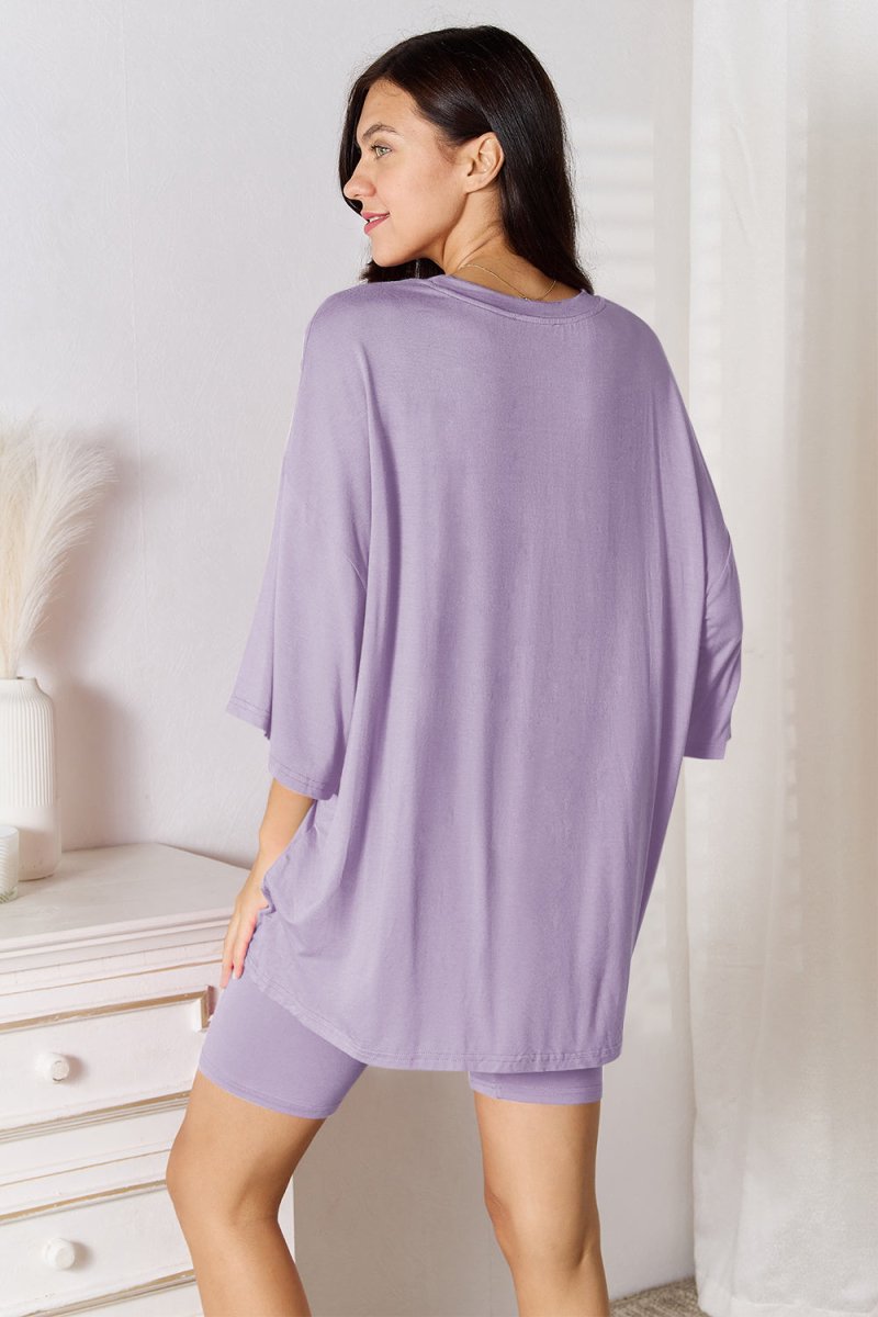 Basic Bae Full Size Soft Rayon Three - Quarter Sleeve Top and Shorts Set - S. M. & Co.