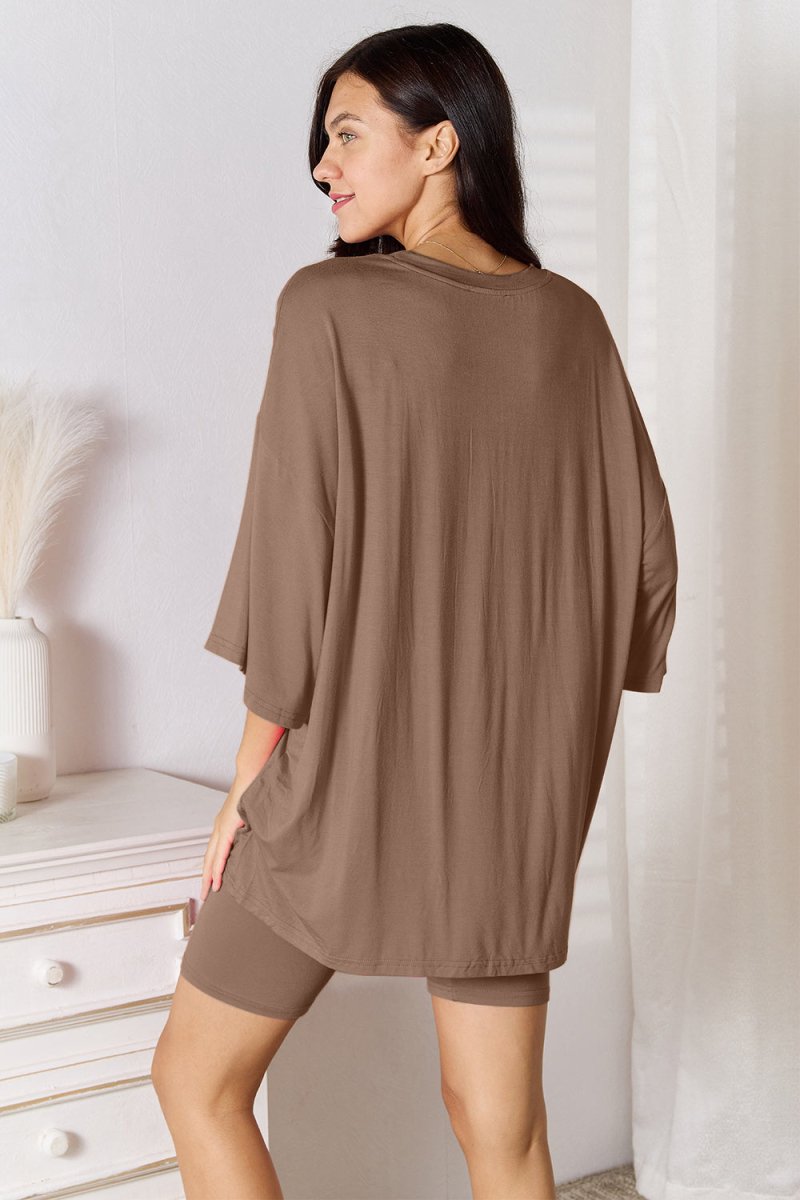 Basic Bae Full Size Soft Rayon Three - Quarter Sleeve Top and Shorts Set - S. M. & Co.