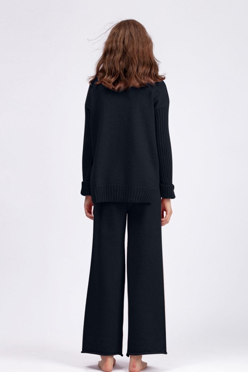 Basic Bae High - Low Turtleneck Long Sleeve Top and Pants Sweater Set - S. M. & Co.