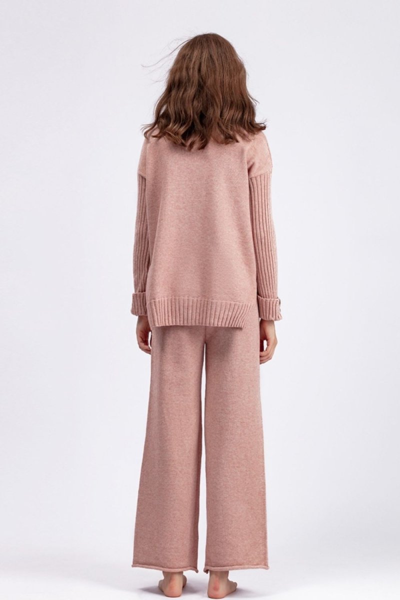 Basic Bae High - Low Turtleneck Long Sleeve Top and Pants Sweater Set - S. M. & Co.