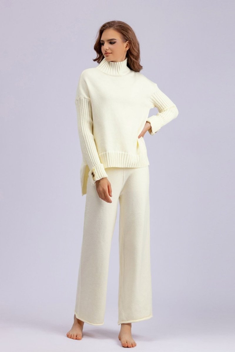 Basic Bae High - Low Turtleneck Long Sleeve Top and Pants Sweater Set - S. M. & Co.