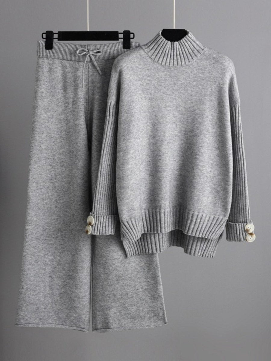 Basic Bae High - Low Turtleneck Long Sleeve Top and Pants Sweater Set - S. M. & Co.