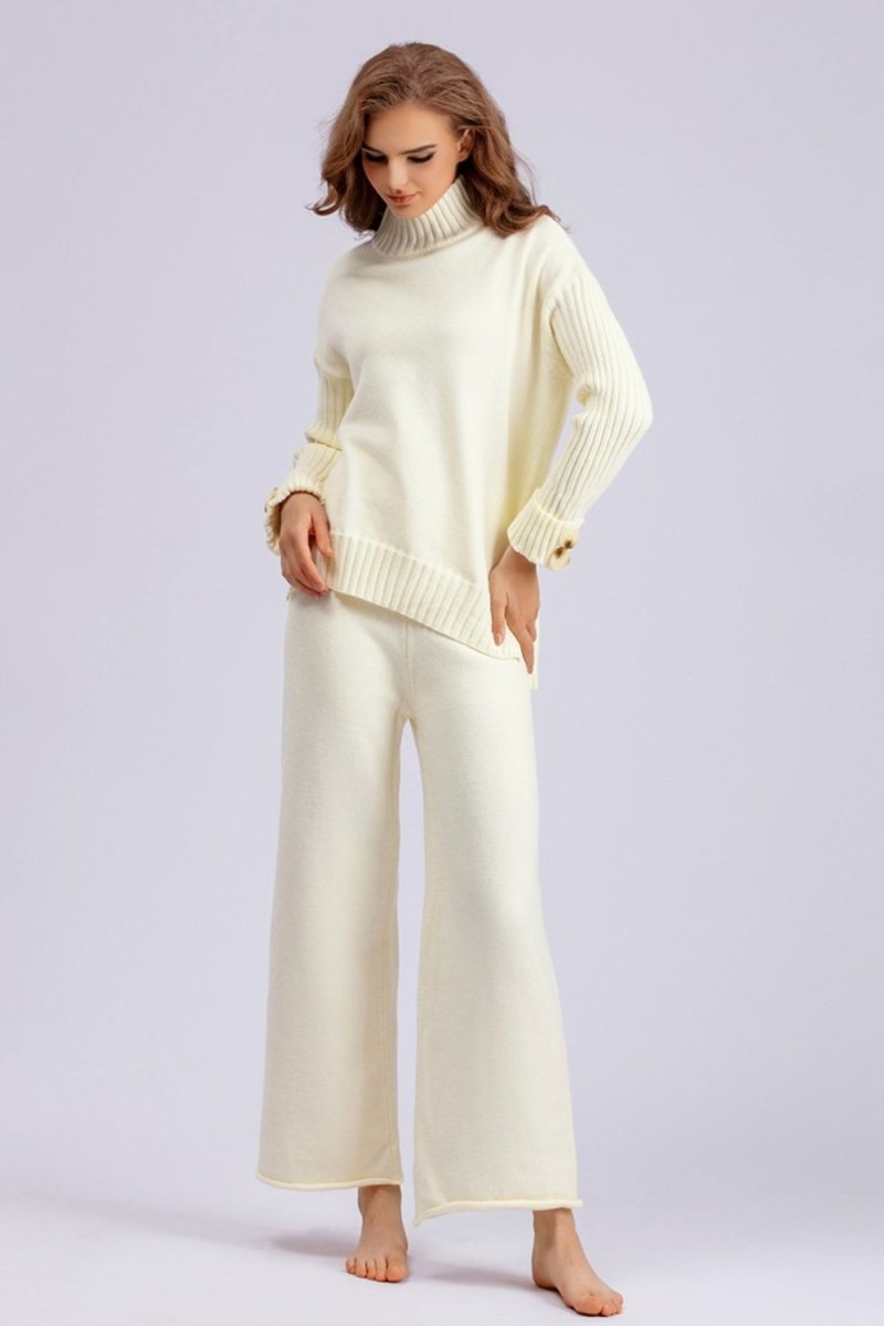 Basic Bae High - Low Turtleneck Long Sleeve Top and Pants Sweater Set - S. M. & Co.