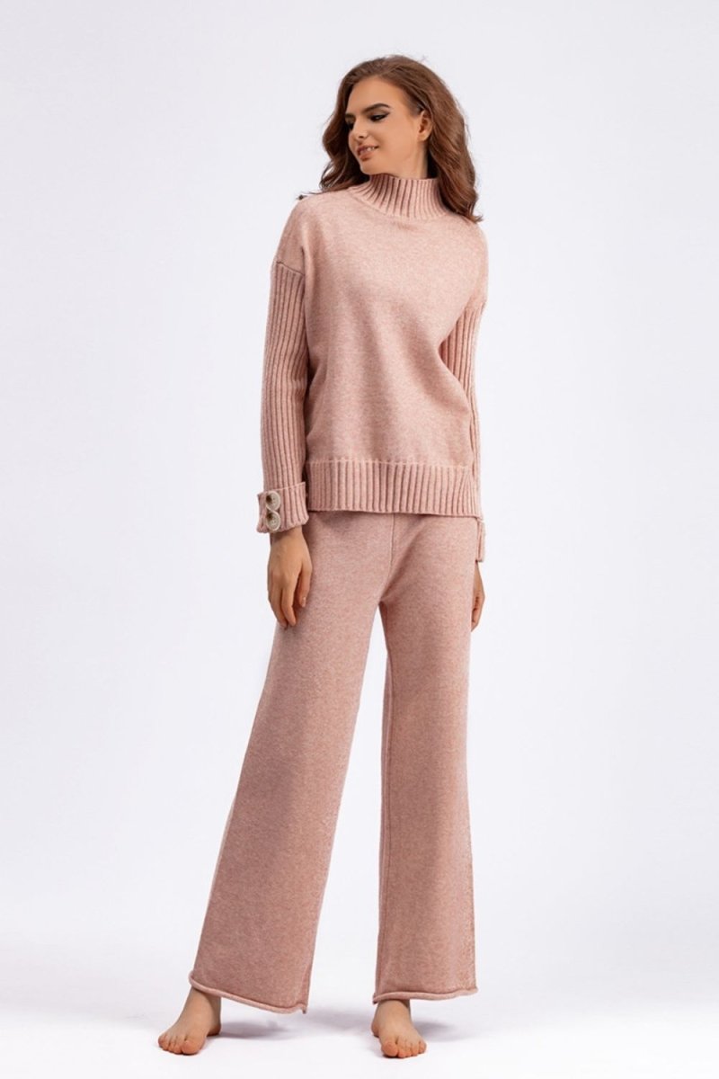 Basic Bae High - Low Turtleneck Long Sleeve Top and Pants Sweater Set - S. M. & Co.