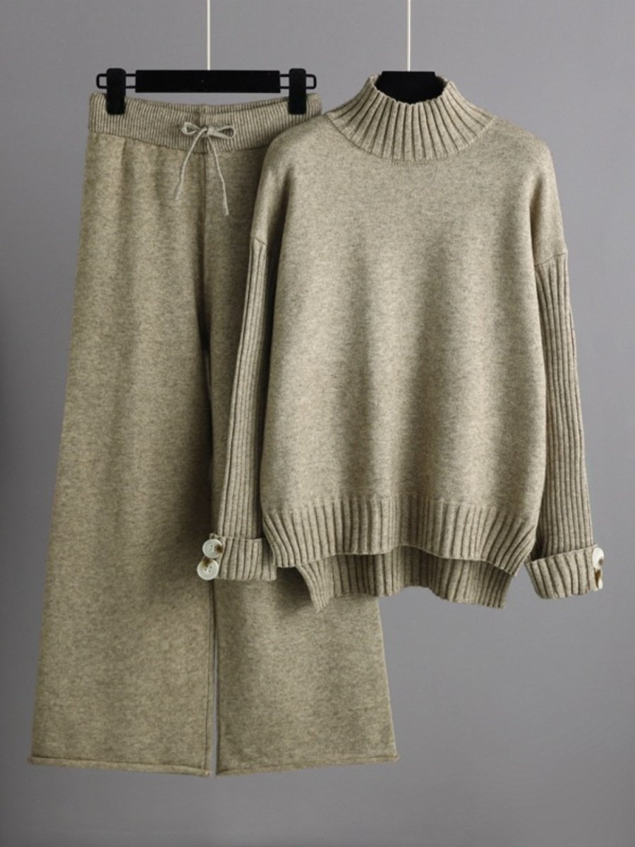 Basic Bae High - Low Turtleneck Long Sleeve Top and Pants Sweater Set - S. M. & Co.