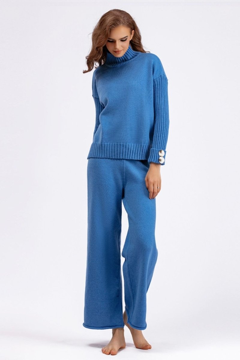 Basic Bae High - Low Turtleneck Long Sleeve Top and Pants Sweater Set - S. M. & Co.