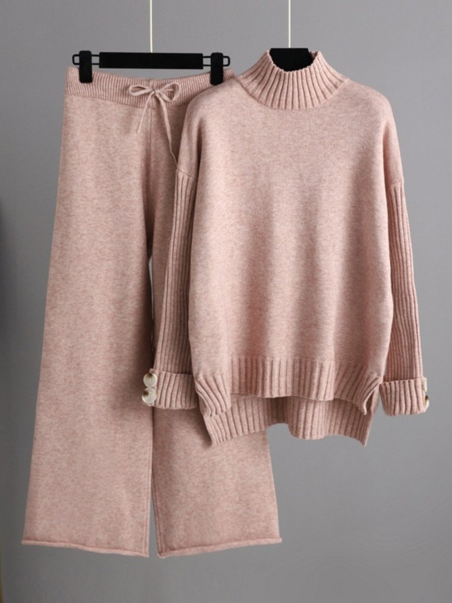 Basic Bae High - Low Turtleneck Long Sleeve Top and Pants Sweater Set - S. M. & Co.