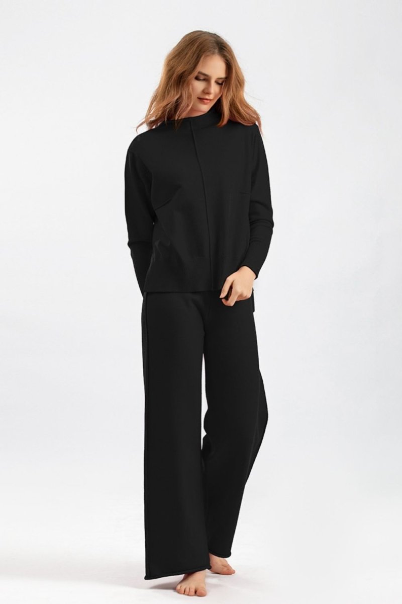 Basic Bae Mock Neck Long Sleeve Top and Pants Sweater Set - S. M. & Co.