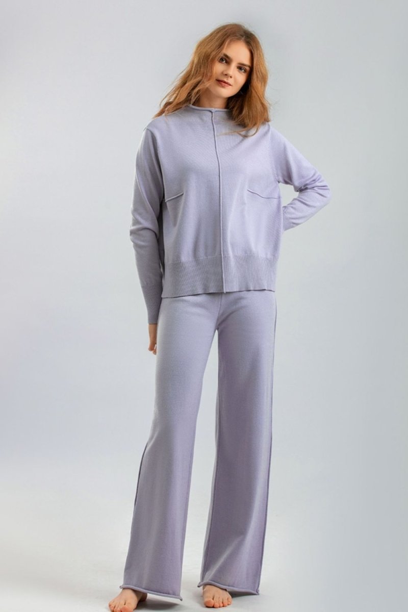 Basic Bae Mock Neck Long Sleeve Top and Pants Sweater Set - S. M. & Co.