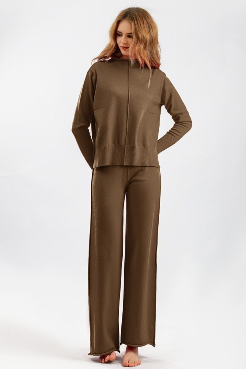 Basic Bae Mock Neck Long Sleeve Top and Pants Sweater Set - S. M. & Co.