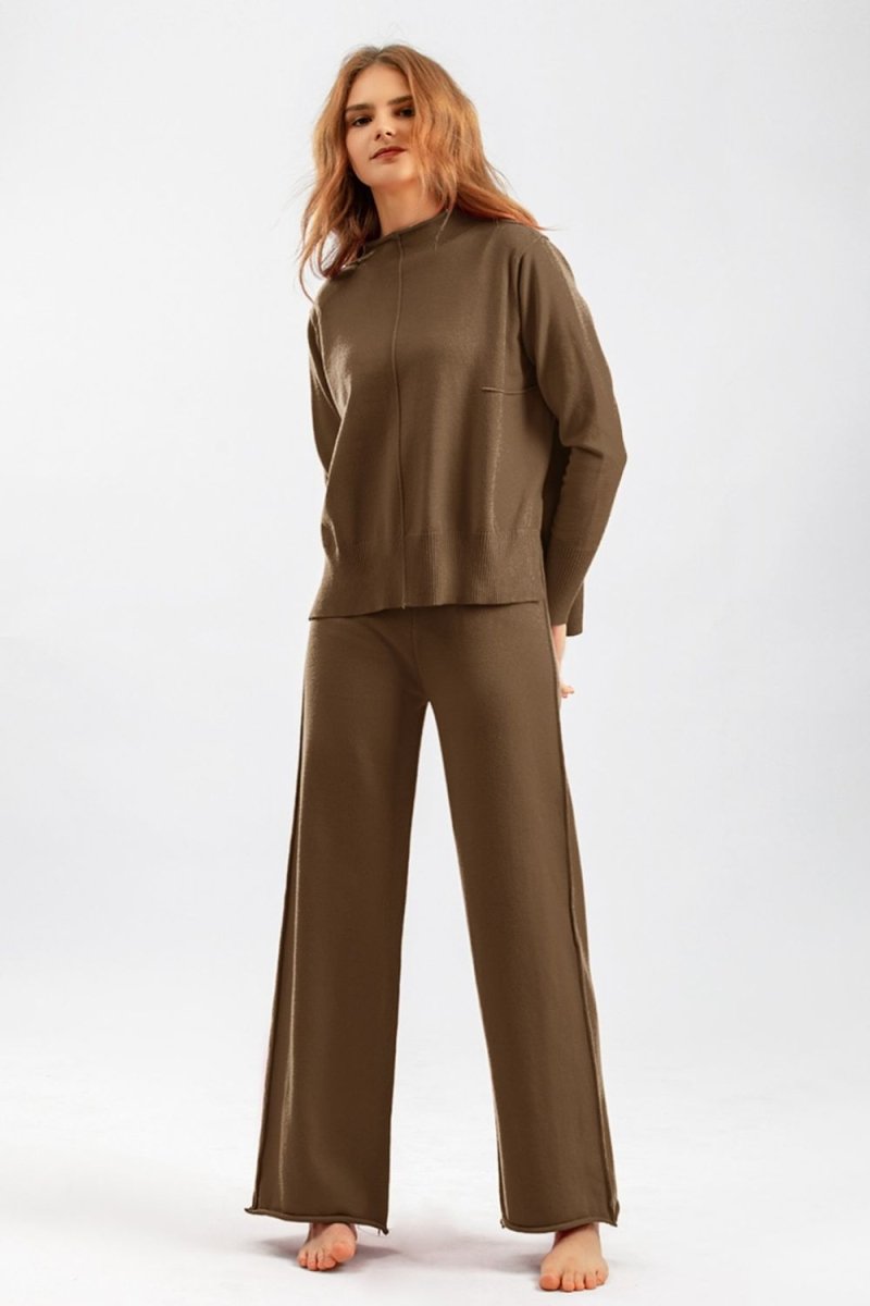 Basic Bae Mock Neck Long Sleeve Top and Pants Sweater Set - S. M. & Co.