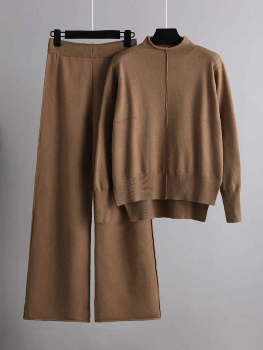 Basic Bae Mock Neck Long Sleeve Top and Pants Sweater Set - S. M. & Co.