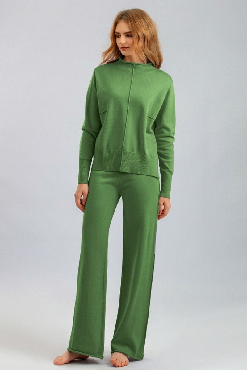 Basic Bae Mock Neck Long Sleeve Top and Pants Sweater Set - S. M. & Co.