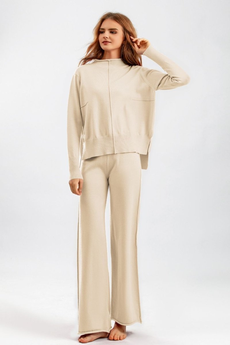 Basic Bae Mock Neck Long Sleeve Top and Pants Sweater Set - S. M. & Co.