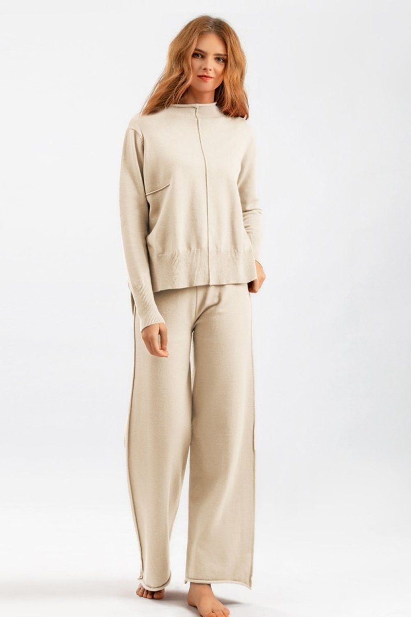 Basic Bae Mock Neck Long Sleeve Top and Pants Sweater Set - S. M. & Co.