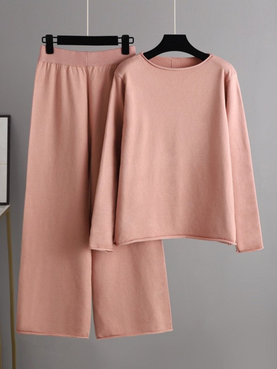 Basic Bae Rolled Round Neck Top and Pants Sweater Set - S. M. & Co.