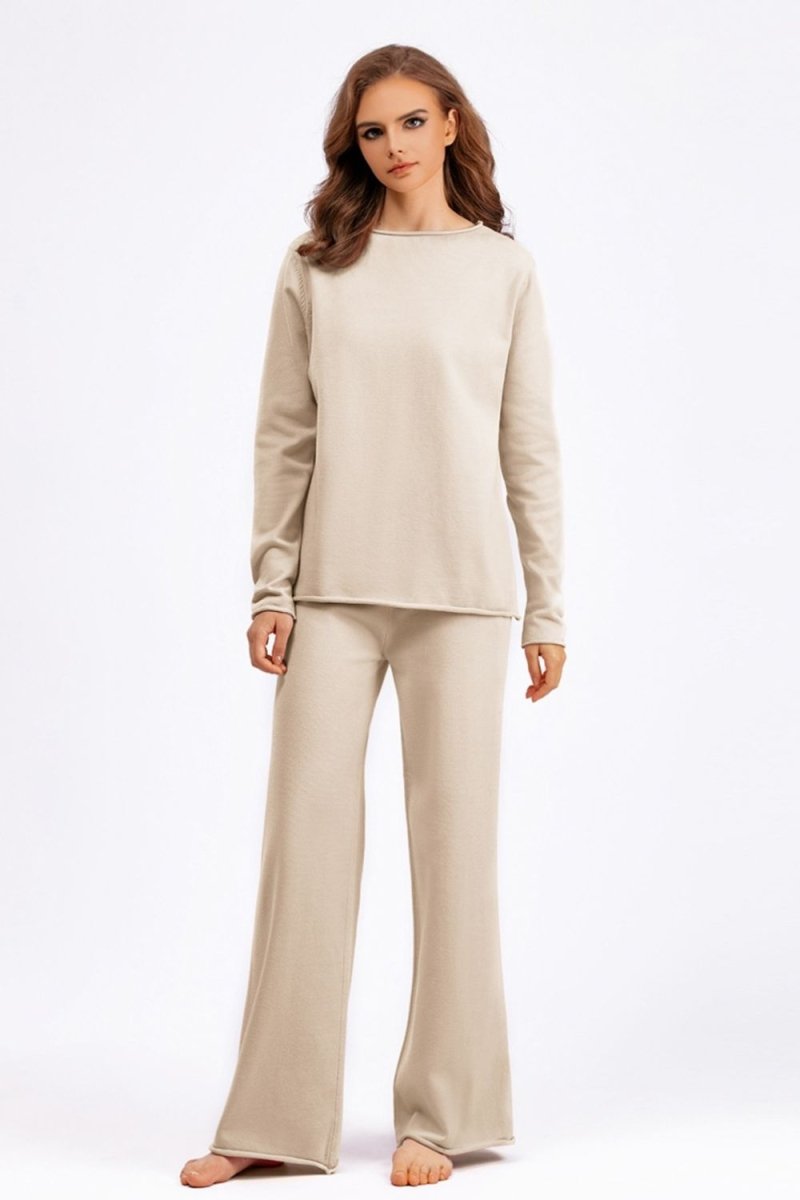 Basic Bae Rolled Round Neck Top and Pants Sweater Set - S. M. & Co.