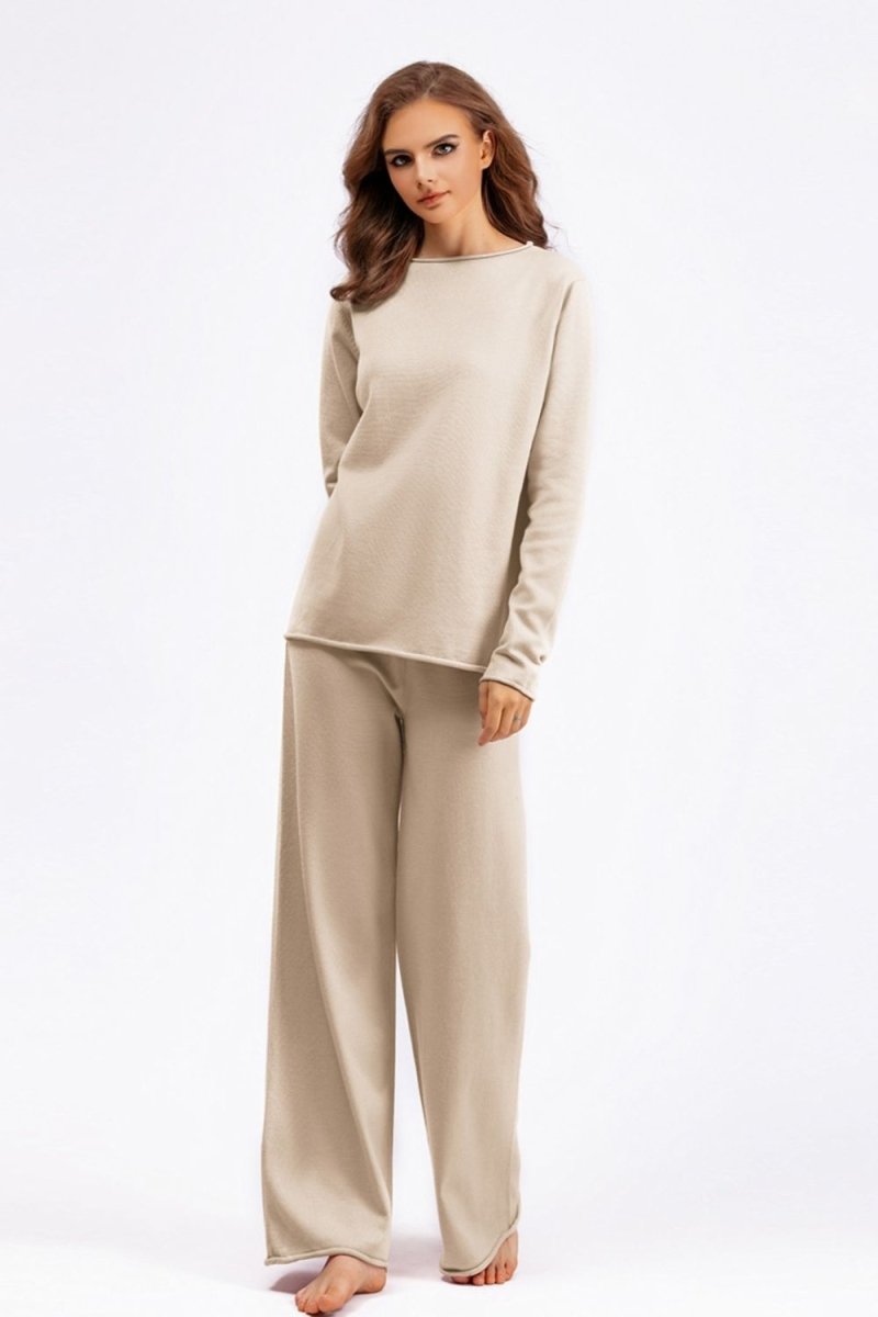 Basic Bae Rolled Round Neck Top and Pants Sweater Set - S. M. & Co.