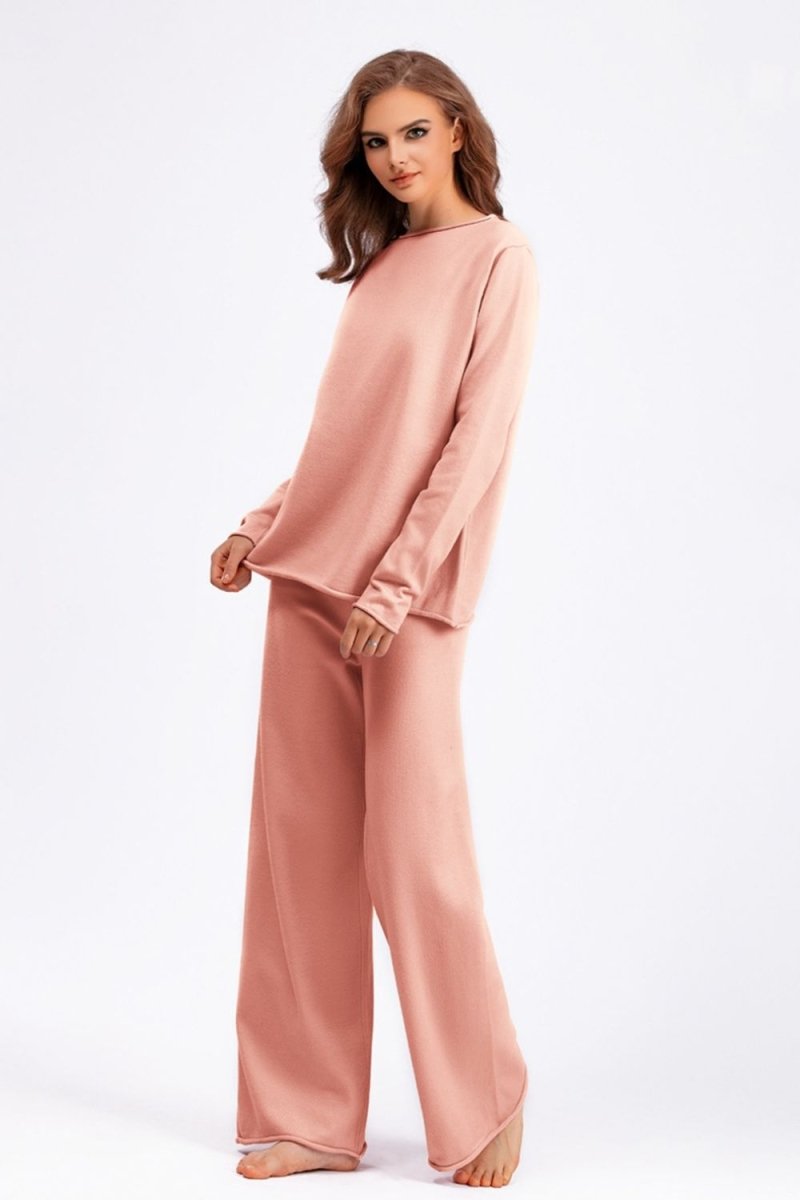 Basic Bae Rolled Round Neck Top and Pants Sweater Set - S. M. & Co.