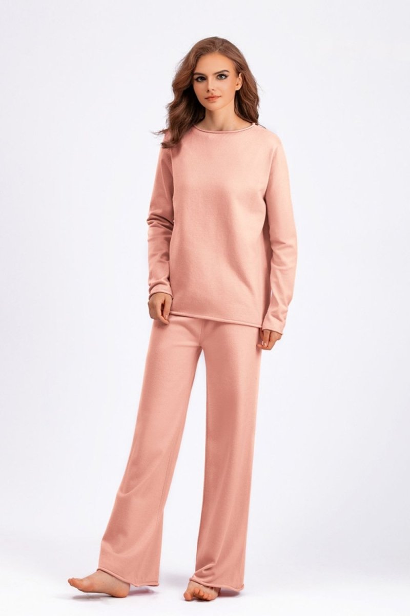 Basic Bae Rolled Round Neck Top and Pants Sweater Set - S. M. & Co.