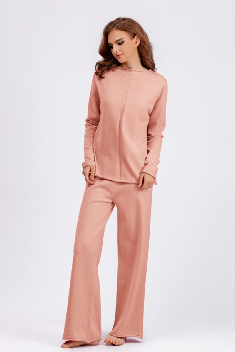 Basic Bae Rolled Round Neck Top and Pants Sweater Set - S. M. & Co.