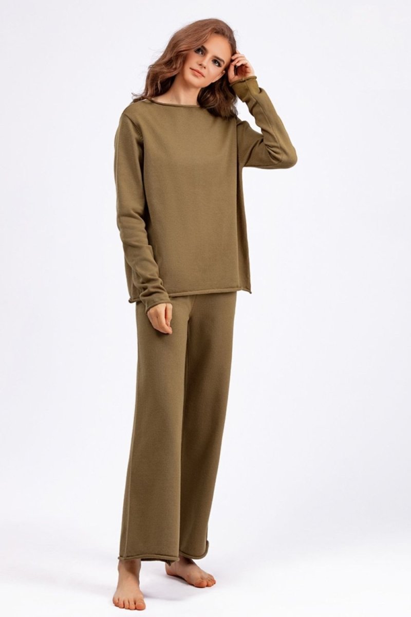 Basic Bae Rolled Round Neck Top and Pants Sweater Set - S. M. & Co.