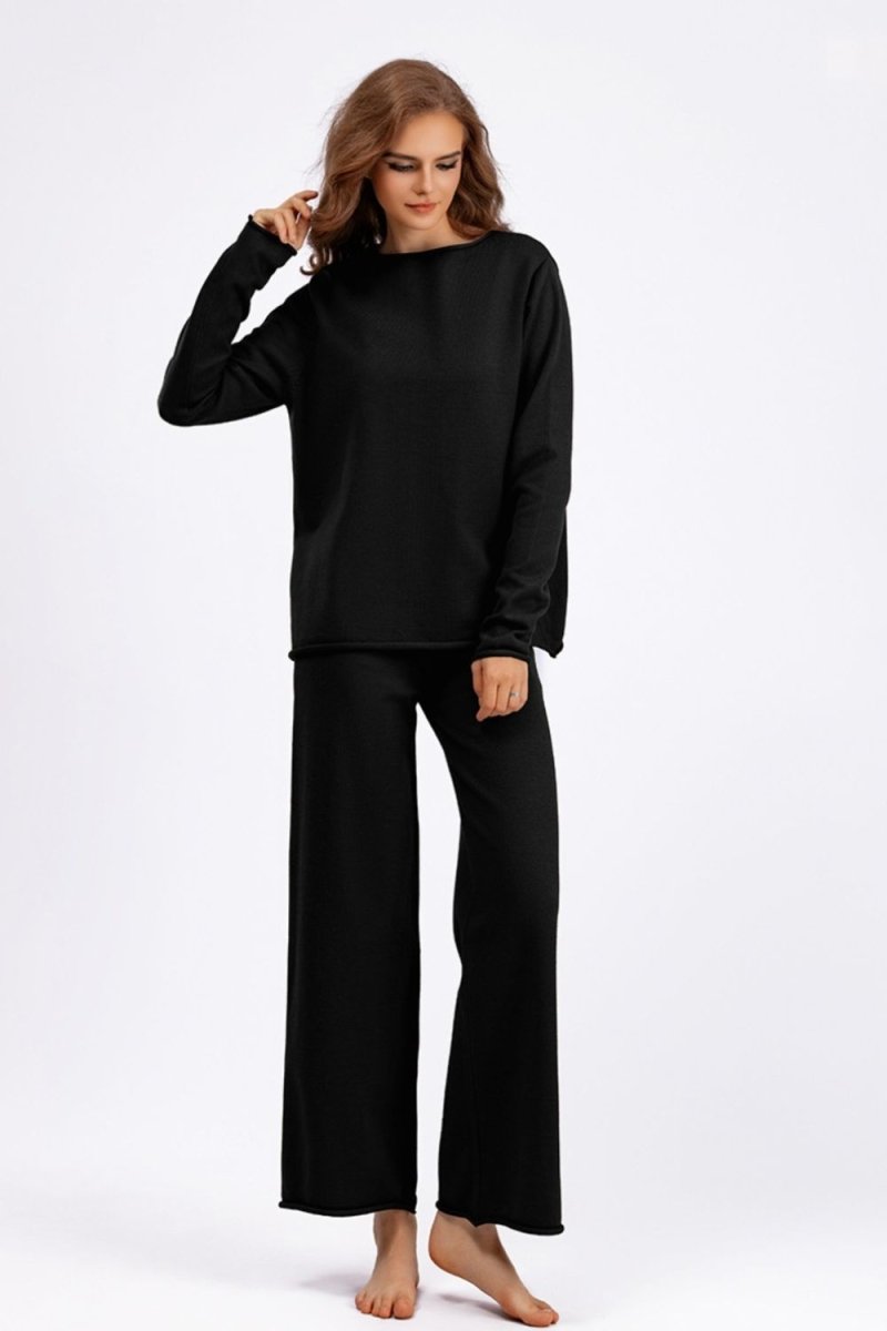 Basic Bae Rolled Round Neck Top and Pants Sweater Set - S. M. & Co.