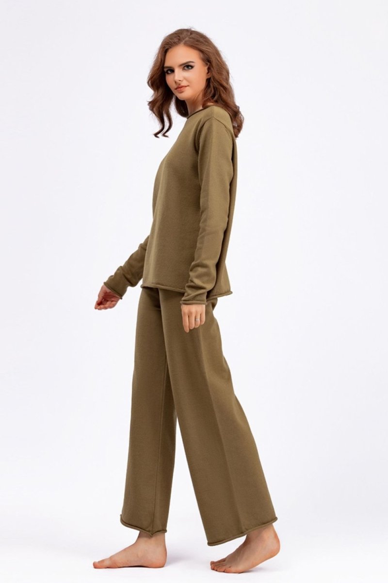 Basic Bae Rolled Round Neck Top and Pants Sweater Set - S. M. & Co.