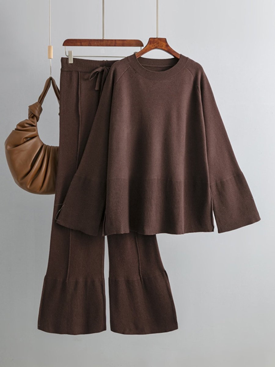 Basic Bae Slit Round Neck Long Sleeve Top and Drawstring Pants Sweater Set - S. M. & Co.