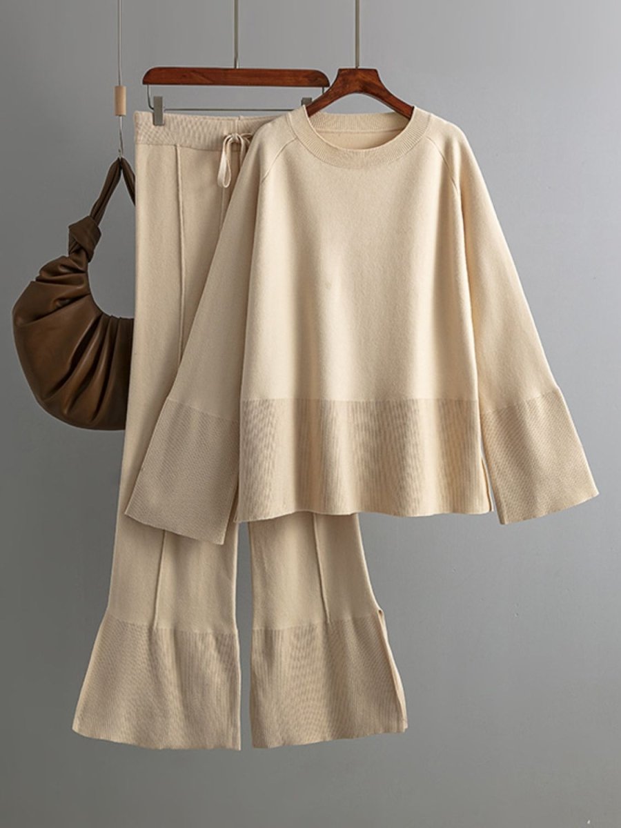 Basic Bae Slit Round Neck Long Sleeve Top and Drawstring Pants Sweater Set - S. M. & Co.