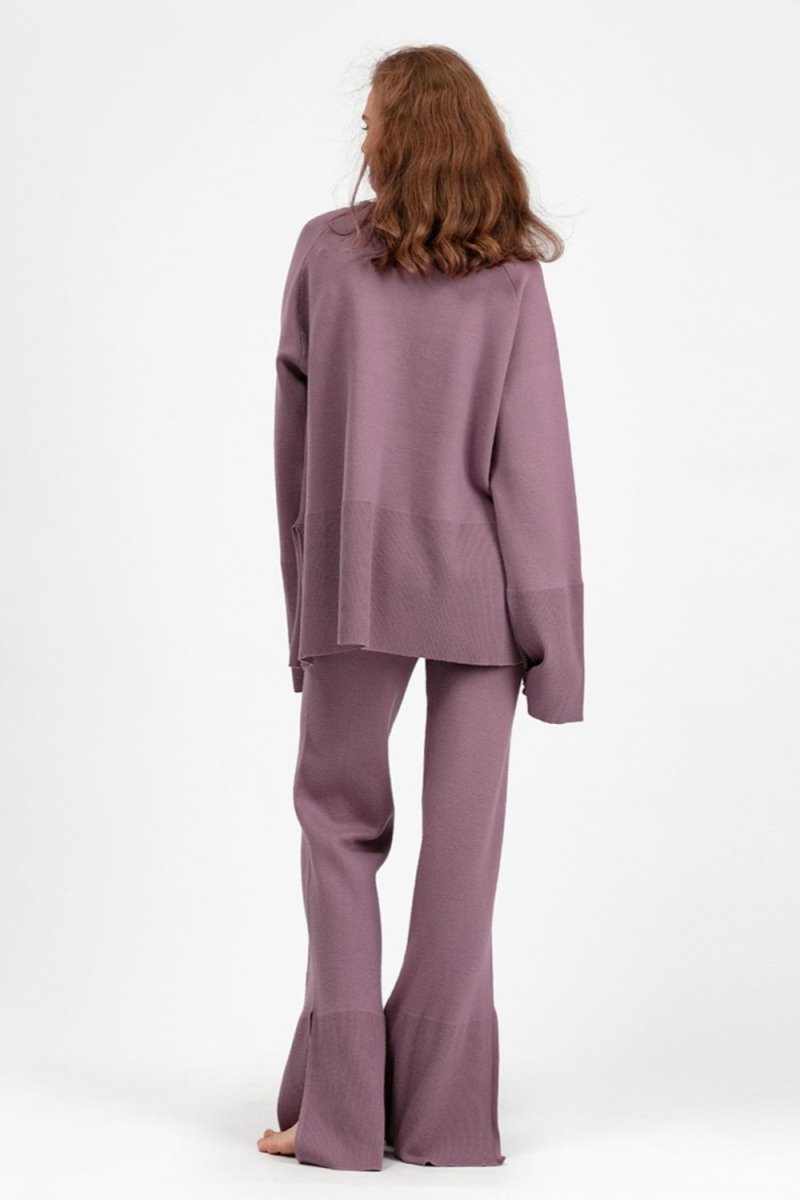 Basic Bae Slit Round Neck Long Sleeve Top and Drawstring Pants Sweater Set - S. M. & Co.