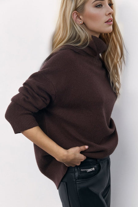 Basic Bae Turtleneck Long Sleeve Dropped Shoulder Sweater - S. M. & Co.