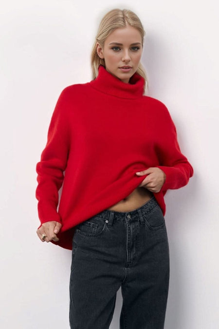 Basic Bae Turtleneck Long Sleeve Dropped Shoulder Sweater - S. M. & Co.