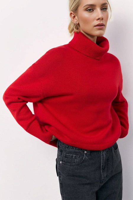 Basic Bae Turtleneck Long Sleeve Dropped Shoulder Sweater - S. M. & Co.