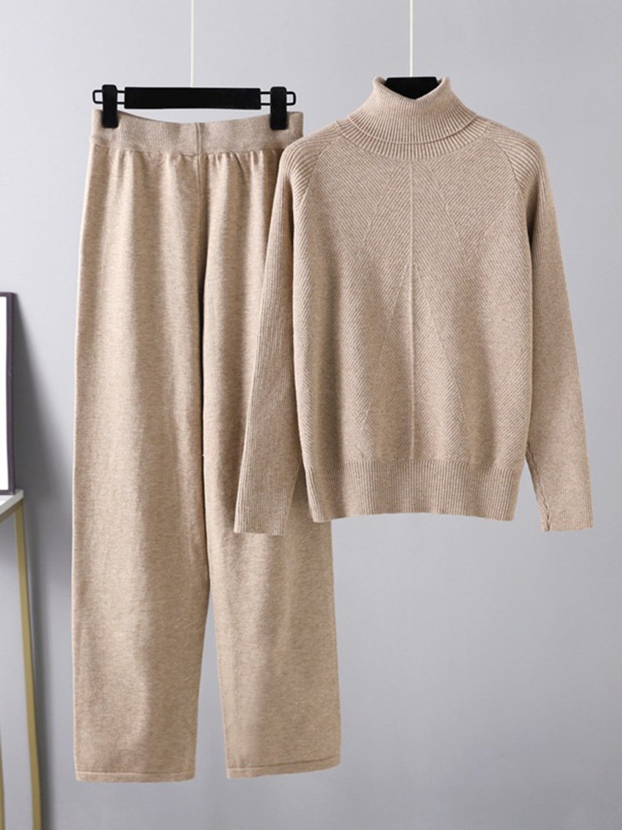 Basic Bae Turtleneck Raglan Sleeve Top and Pants Sweater Set - S. M. & Co.