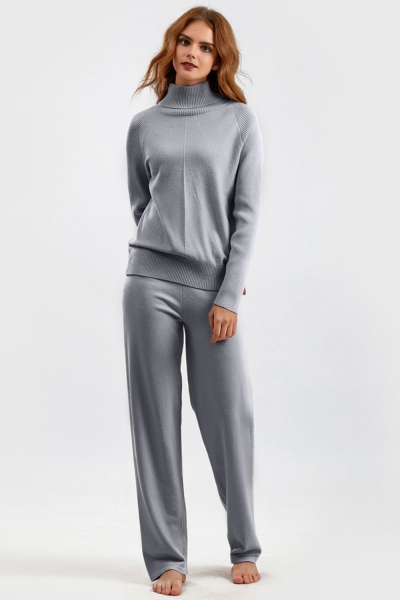 Basic Bae Turtleneck Raglan Sleeve Top and Pants Sweater Set - S. M. & Co.