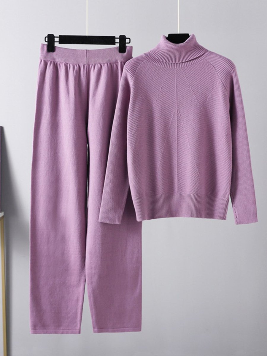 Basic Bae Turtleneck Raglan Sleeve Top and Pants Sweater Set - S. M. & Co.